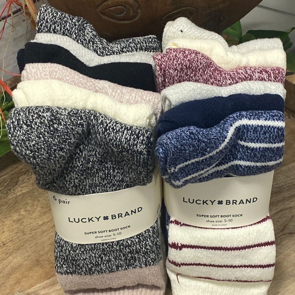 12 Pair Lucky Brand Super Soft Boot Sock for Women's Shoe 5-10 Blue Gray Black - Picture 2 of 10